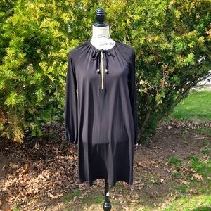 MICHAEL KORS ▪︎ Long Sleeve Black Midi Dress w/ Gold Details, Size M